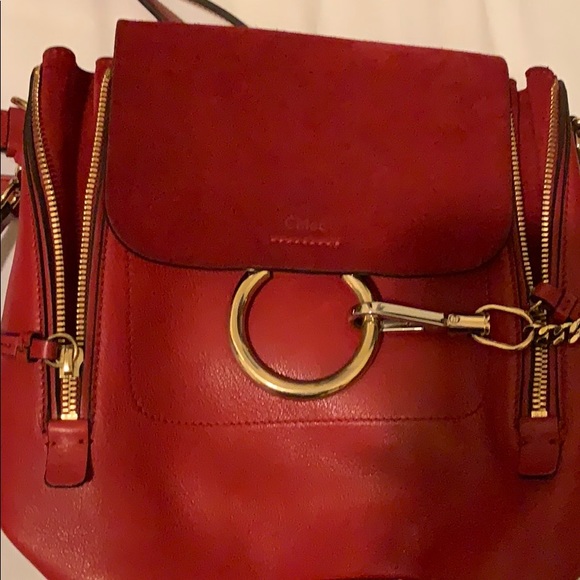 CHLOE Small Faye Leather Suede Backpack Bag Red - Picture 4 of 8
